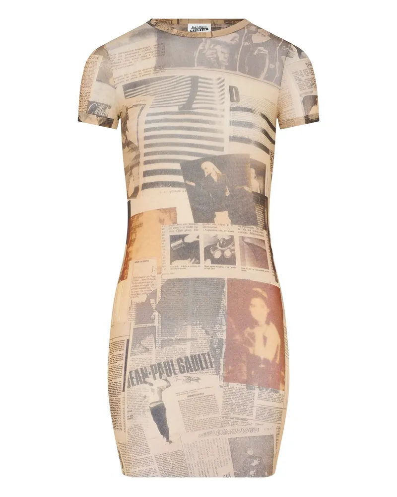 Jean Paul Gaultier Journal-print Mini Dress Neutrals