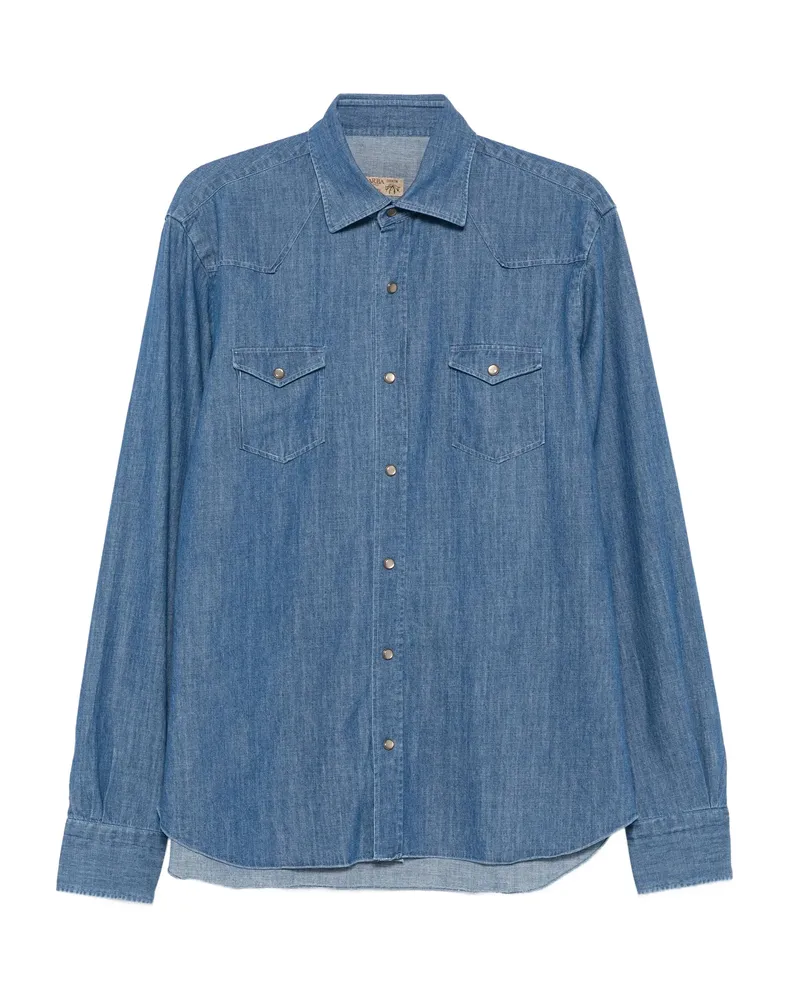 BARBA Denim Flap-pocket Shirt Blue
