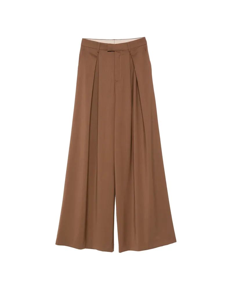Berwich Nina Pleated Wide-leg Trousers Brown