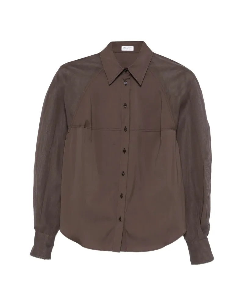 Brunello Cucinelli Sheer-panel Long-sleeve Shirt Brown