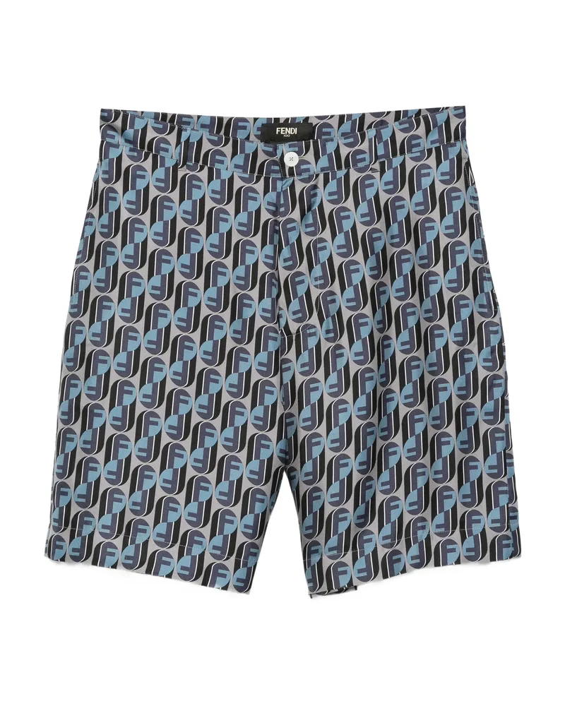 Fendi Monogram-print Silk Shorts Blue