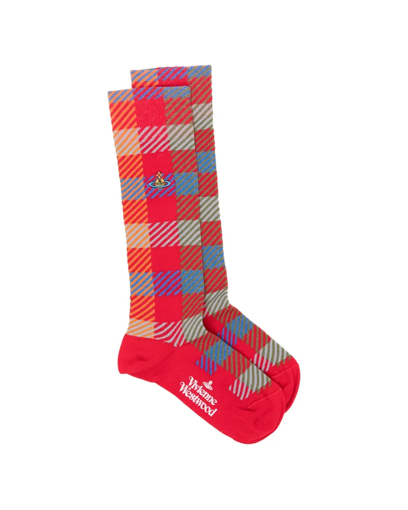 Vivienne Westwood Embroidered Check Socks Red