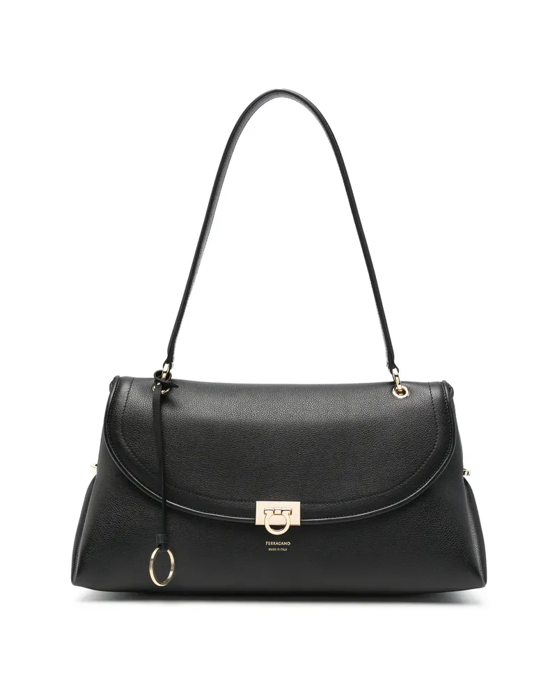 Ferragamo Gancini Pebbled Leather Tote Bag Black