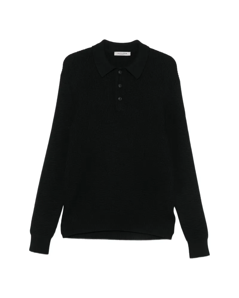 La Fileria Waffle-knit Long-sleeve Polo Shirt Black