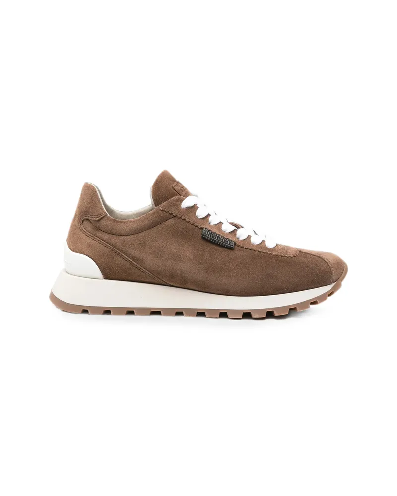 Brunello Cucinelli Monili-embellished Suede Sneakers Brown