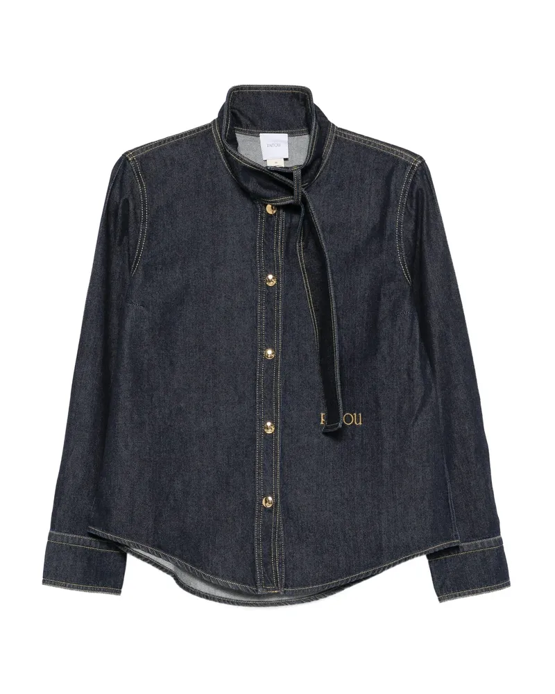 Patou Scarf-collar Denim Shirt Blue
