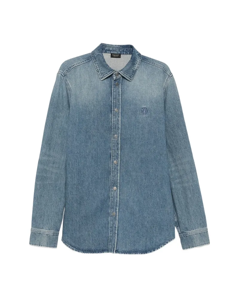 Gucci Logo-embroidered Denim Shirt Blue
