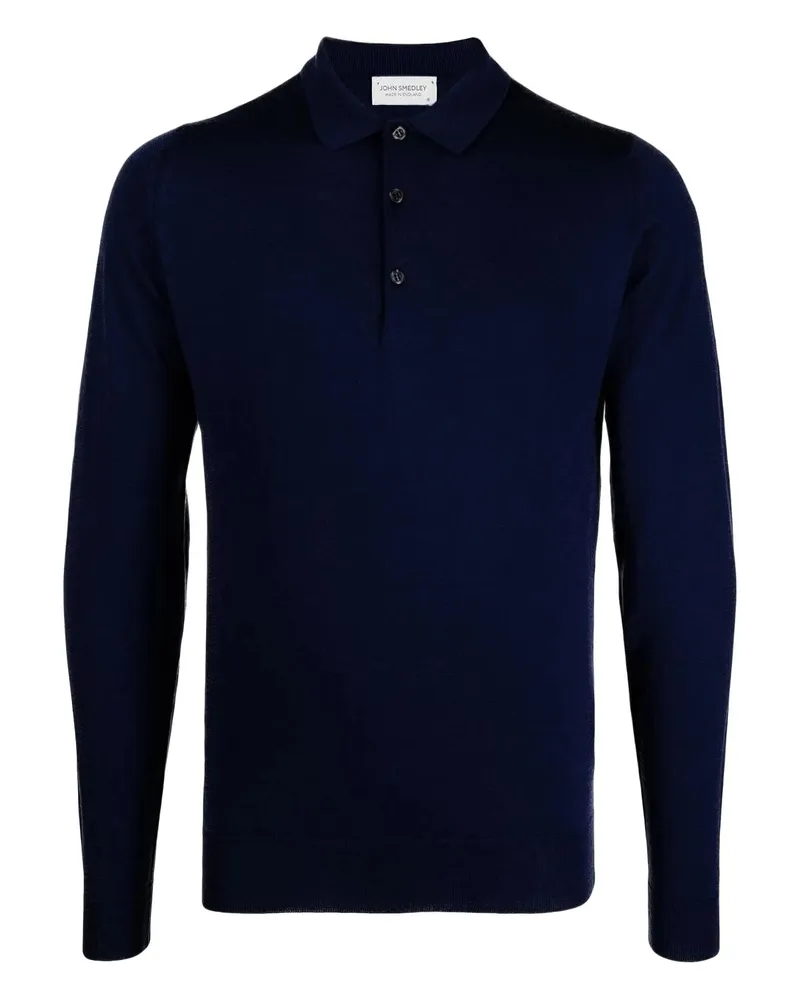 John Smedley Merino Wool Polo Shirt Blue