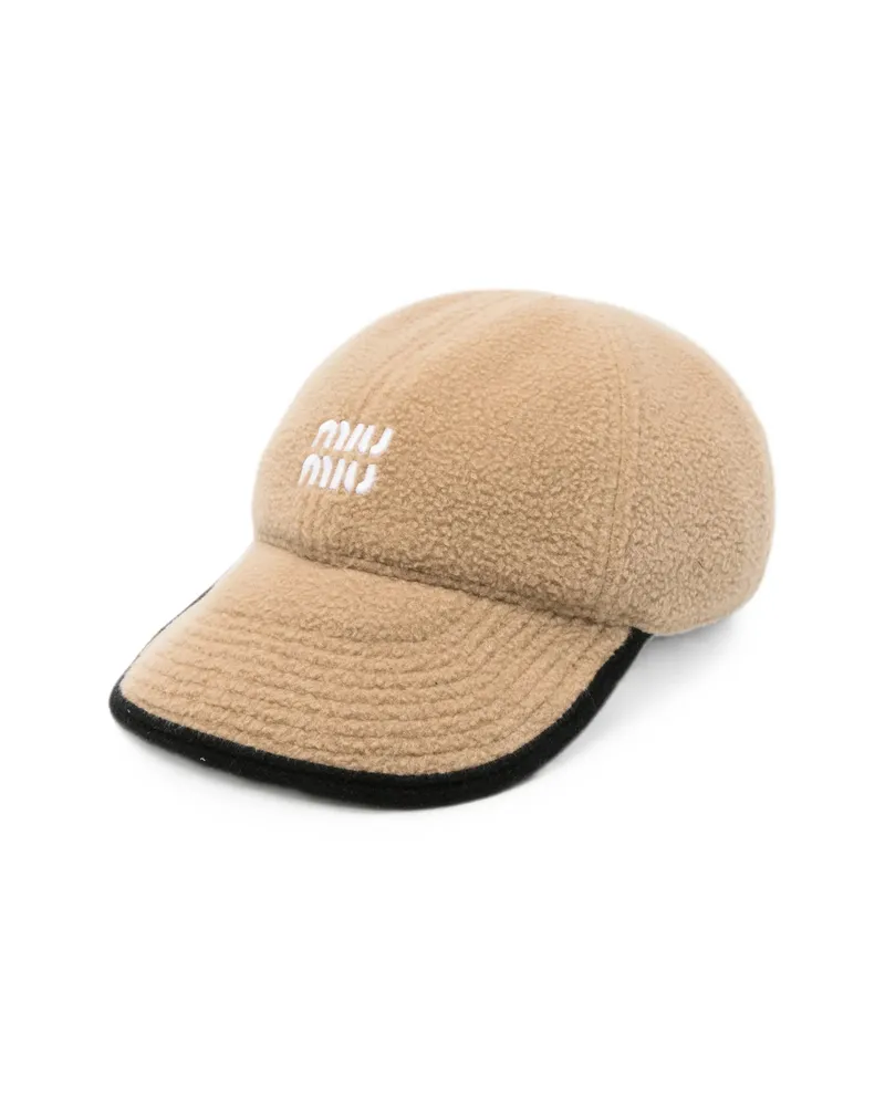 Miu Miu Logo-embroidered Camel Hair Baseball Cap Neutrals