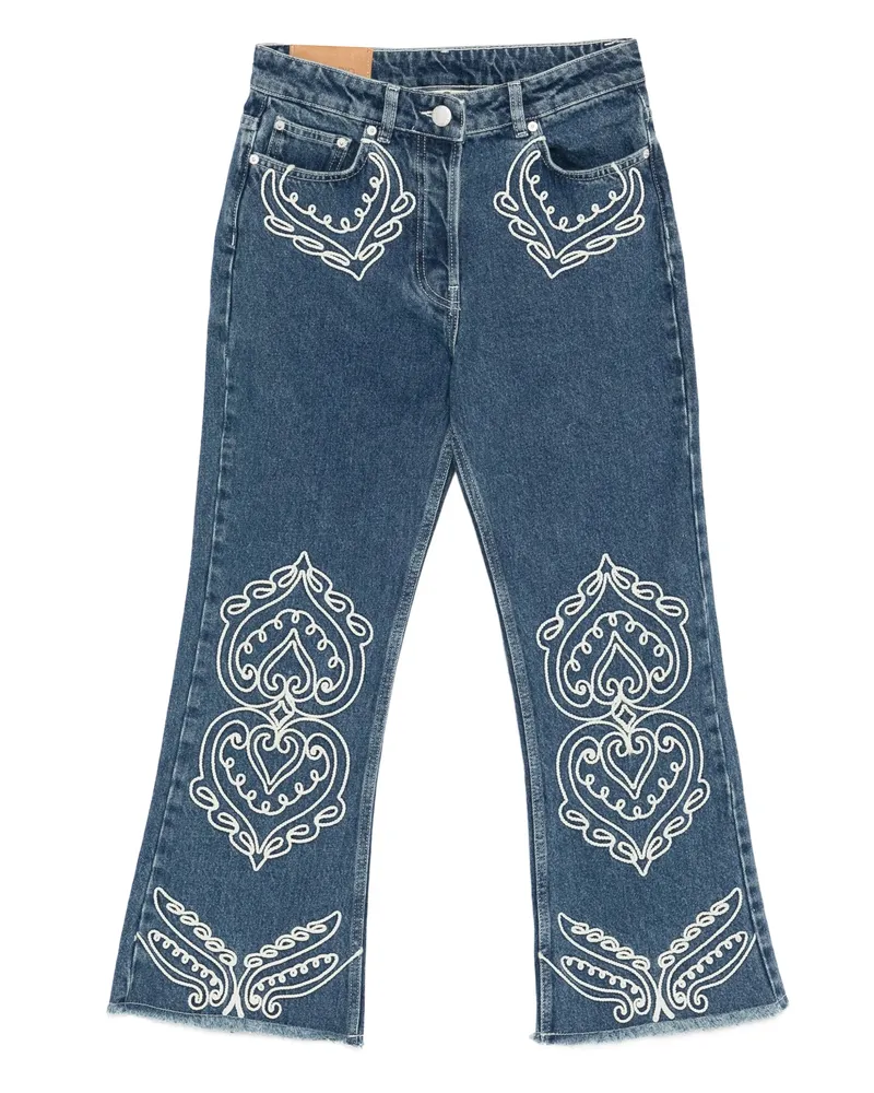 FARM Rio Embroidered Fringed Jeans Blue