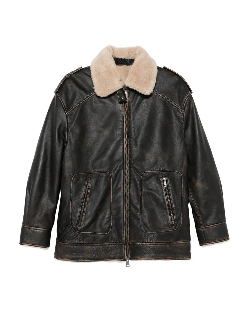 ERALDO Shearling-collar Leather Jacket Brown