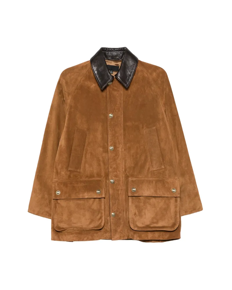 Nili Lotan Contrast-collar Suede Jacket Brown