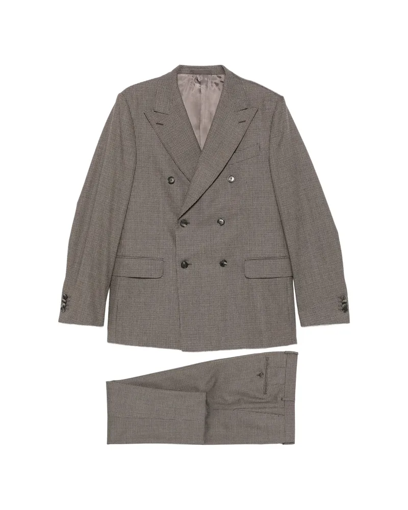 Caruso Double-breasted Micro-check Suit Grey