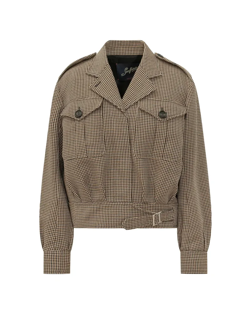 Seafarer Houndstooth-pattern Belted Jacket Brown
