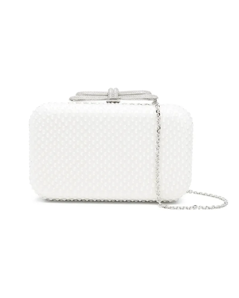 Mach & Mach Double Bow Embellished Clutch Bag White