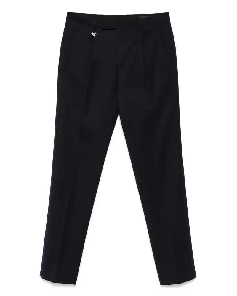 Prada Pleated Triangle-logo Trousers Blue