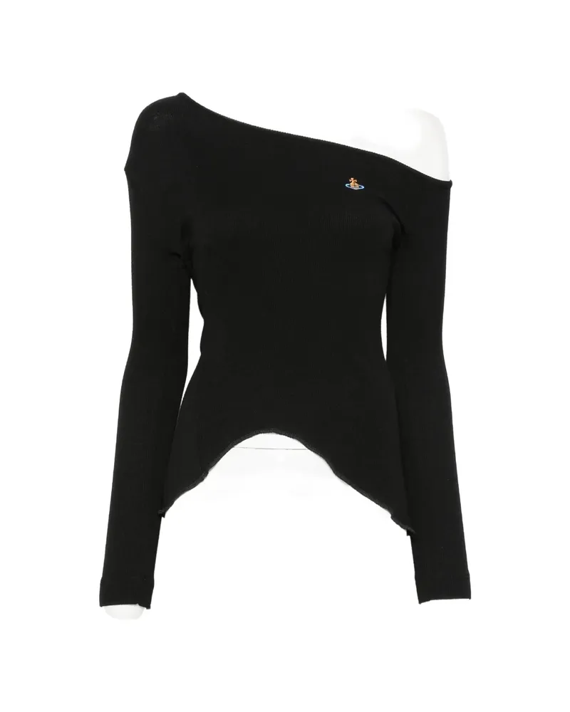Vivienne Westwood Orb-embroidered Asymmetric-neck Top Black