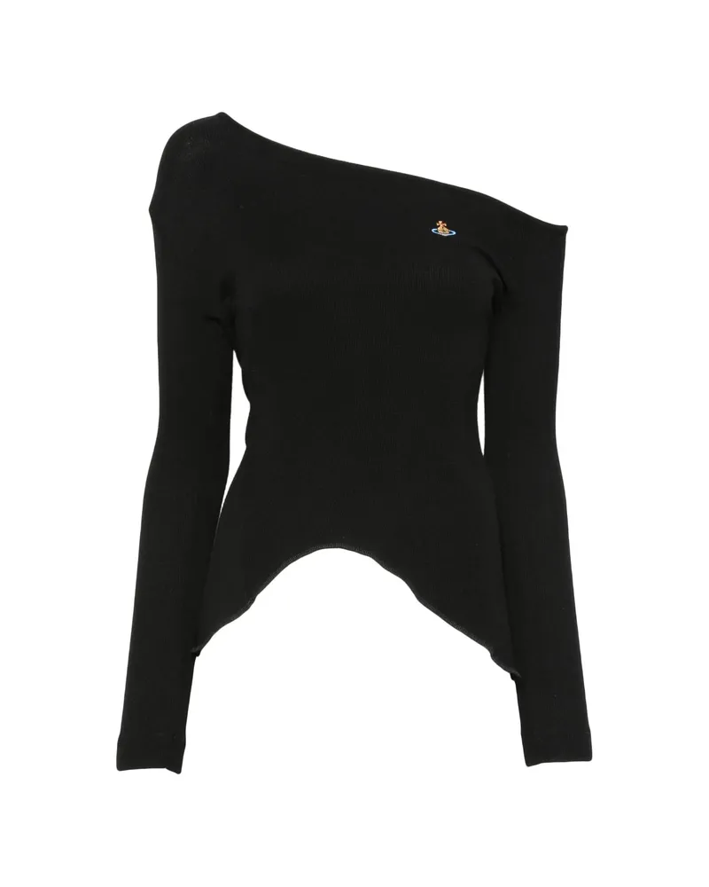 Vivienne Westwood Orb-embroidered Asymmetric-neck Top Black