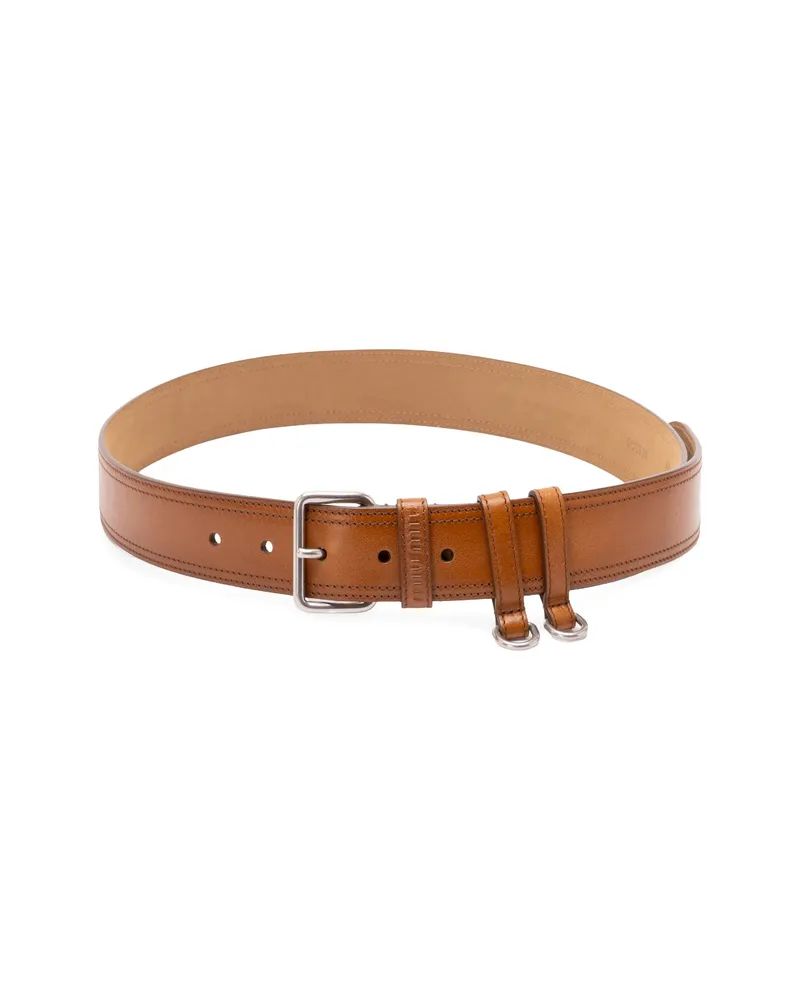 Miu Miu Logo-embossed Leather Belt Neutrals