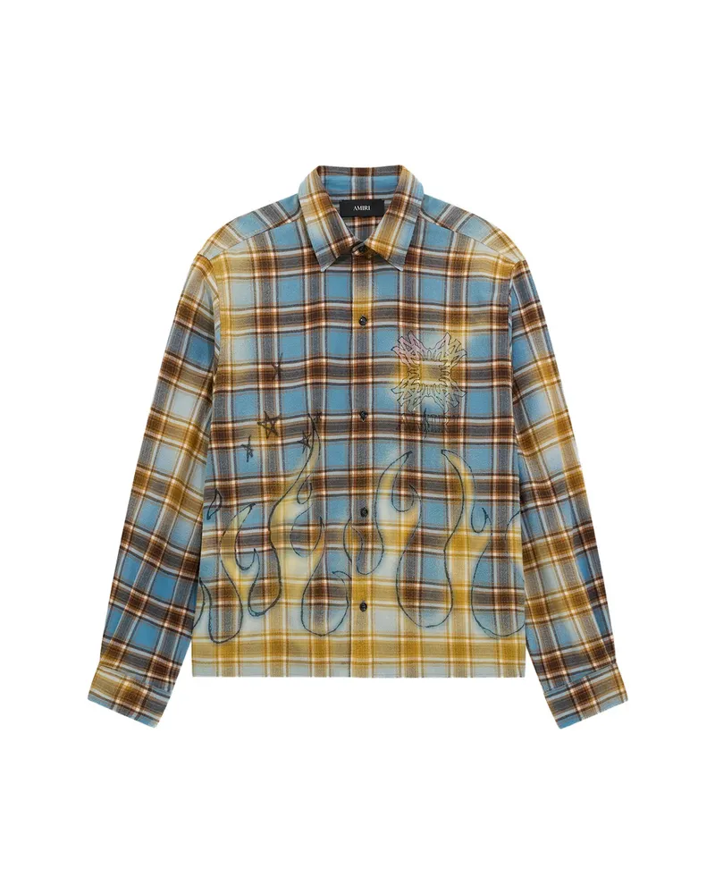 Amiri MA Quad Bleached Flannel Shirt Blue