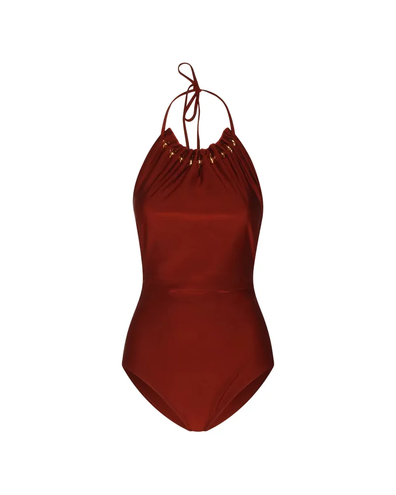 Zimmermann Embellished Halterneck Swimsuit Red