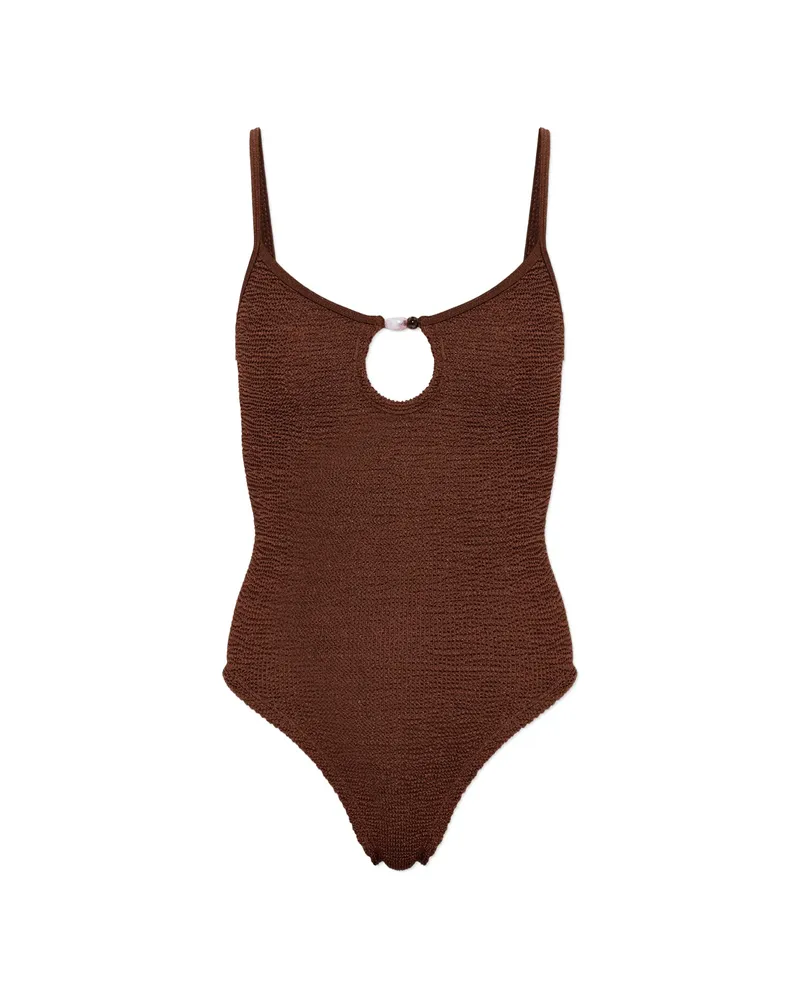 Hunza G Mia Beaded Crinkle Swimsuit Brown