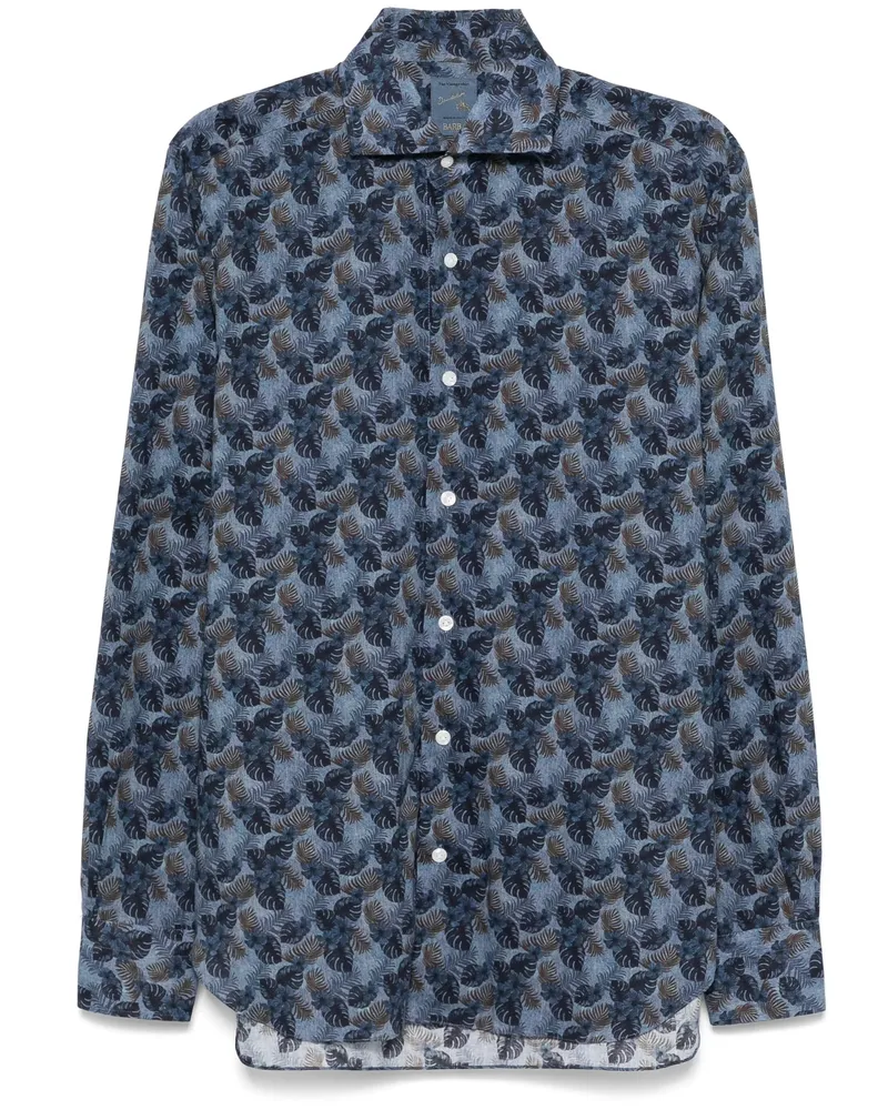 BARBA Leaf-print Shirt Blue