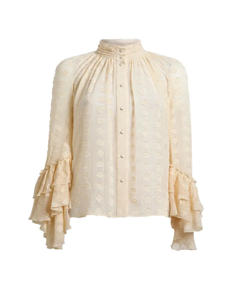Etro Jacquard Shirt With Ruffles And Fil Coupé Neutrals