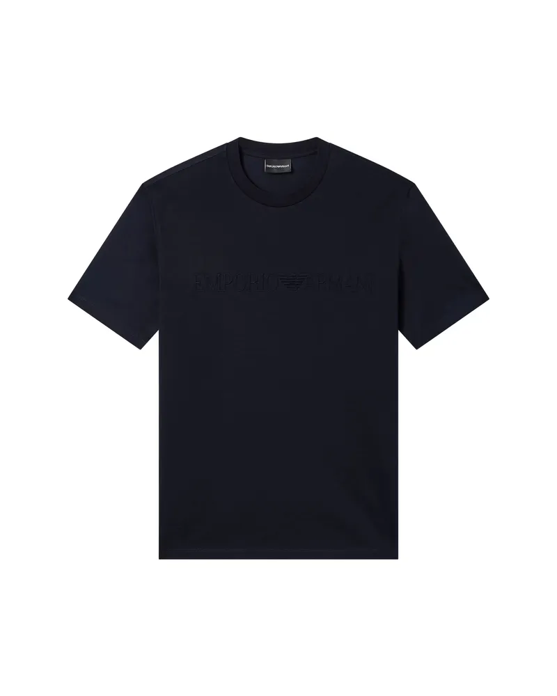 Emporio Armani Intarsia Jersey T-shirt In Pure Cotton With Logo Essential Black