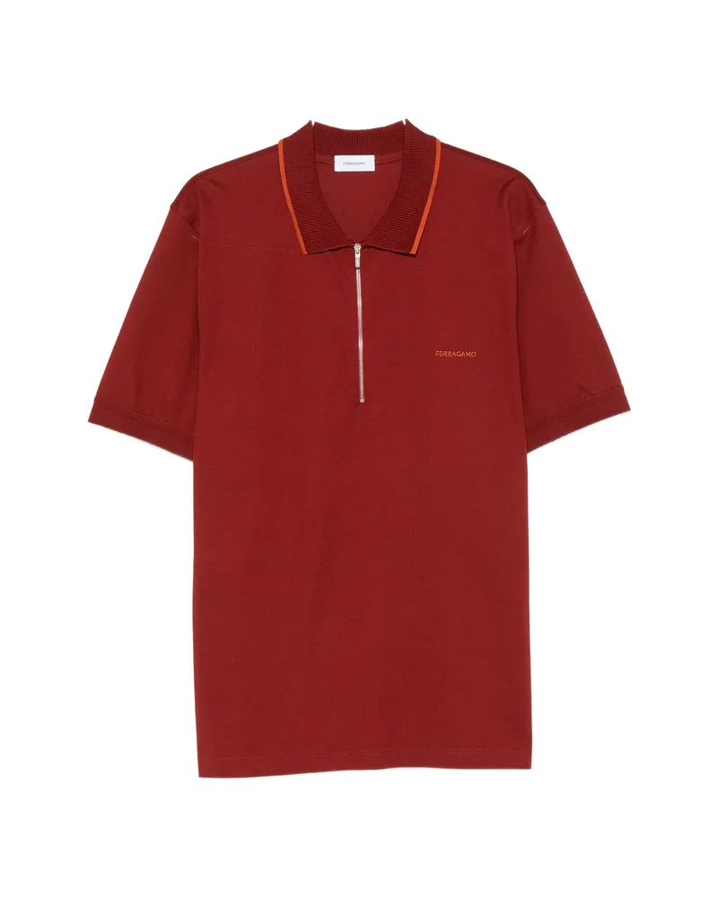 Ferragamo Zip-fastening Logo-embroidered Polo Shirt Red