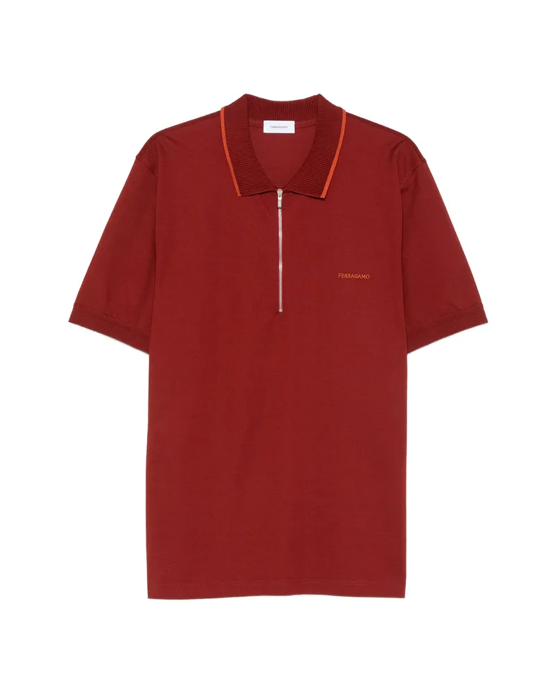 Ferragamo Zip-fastening Logo-embroidered Polo Shirt Red