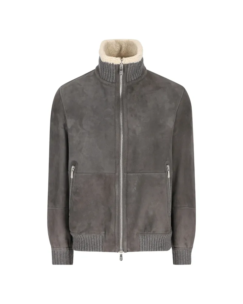 Brunello Cucinelli Shearling-trim Ribbed Jacket Grey