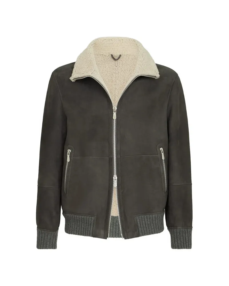Brunello Cucinelli Shearling-trim Ribbed Jacket Grey