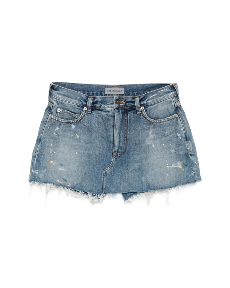 Balenciaga Distressed Paint-splatter Shorts Blue