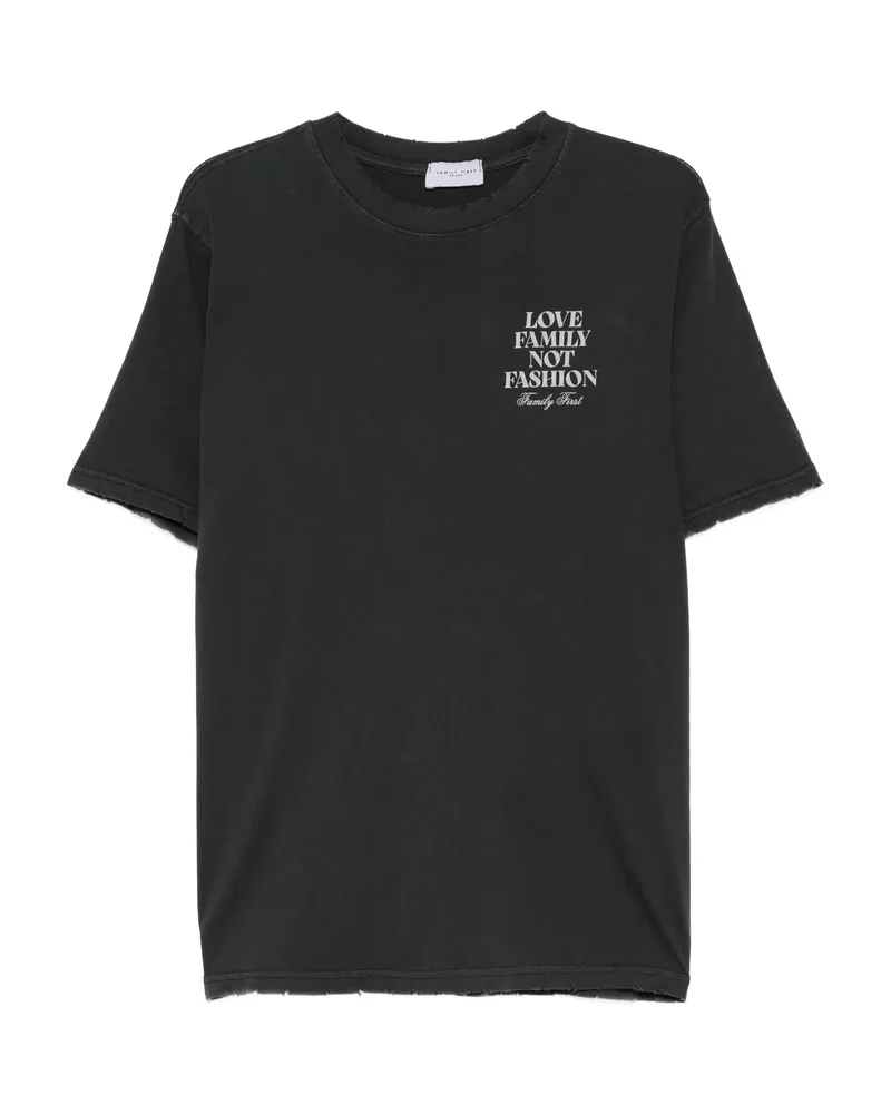 Family First Slogan-print T-shirt Grey