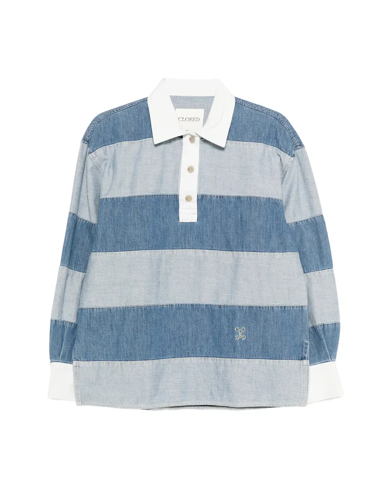Closed Striped Polo Top Blue