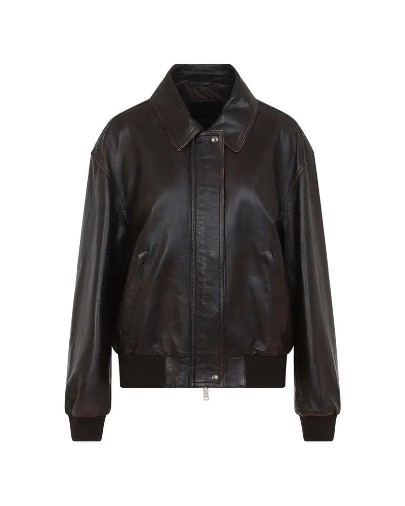 Prada Leather Bomber Jacket Brown