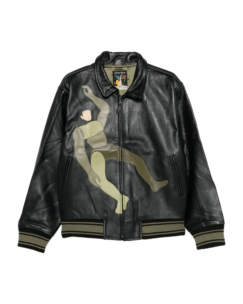 KidSuper Leather Bomber Jacket Black