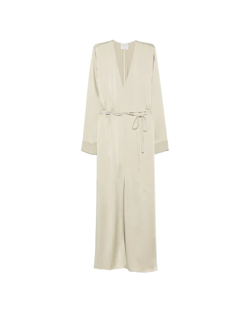 forte_forte Belted Satin-finish Maxi Dress Green