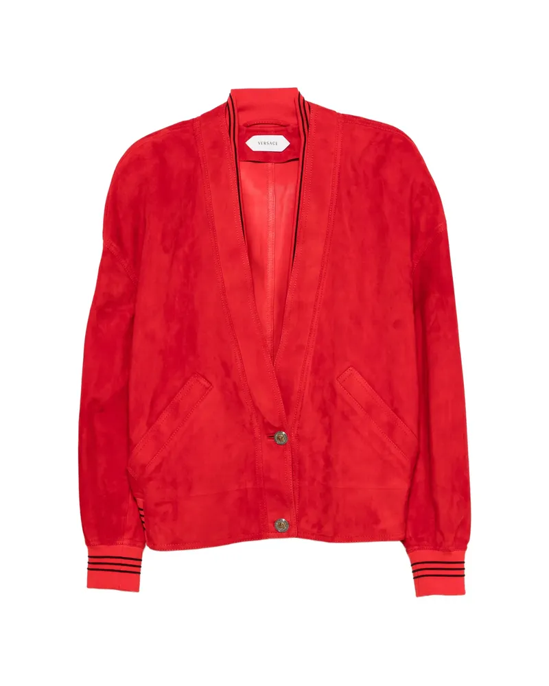 Versace Suede-finish Striped-trim Jacket Red