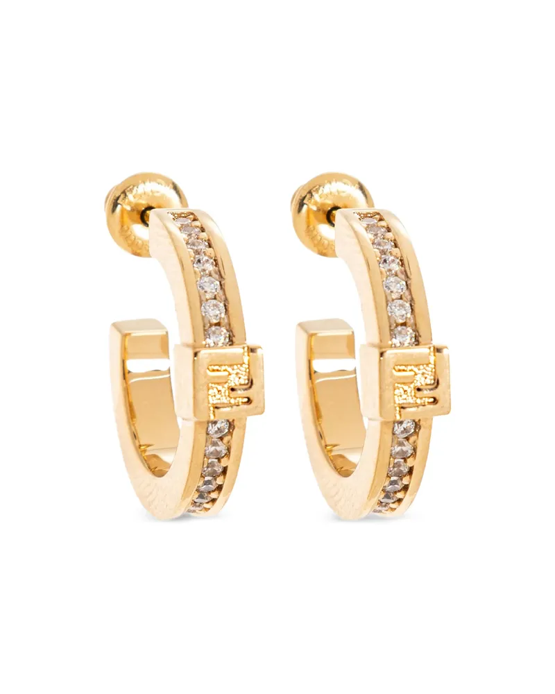 Fendi Ff Crystal Hoop Earrings Gold