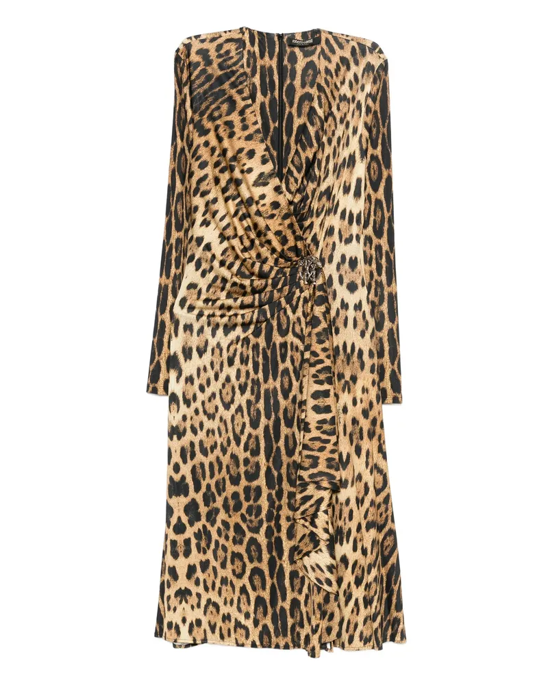 Roberto Cavalli Animal-print Draped Dress Brown