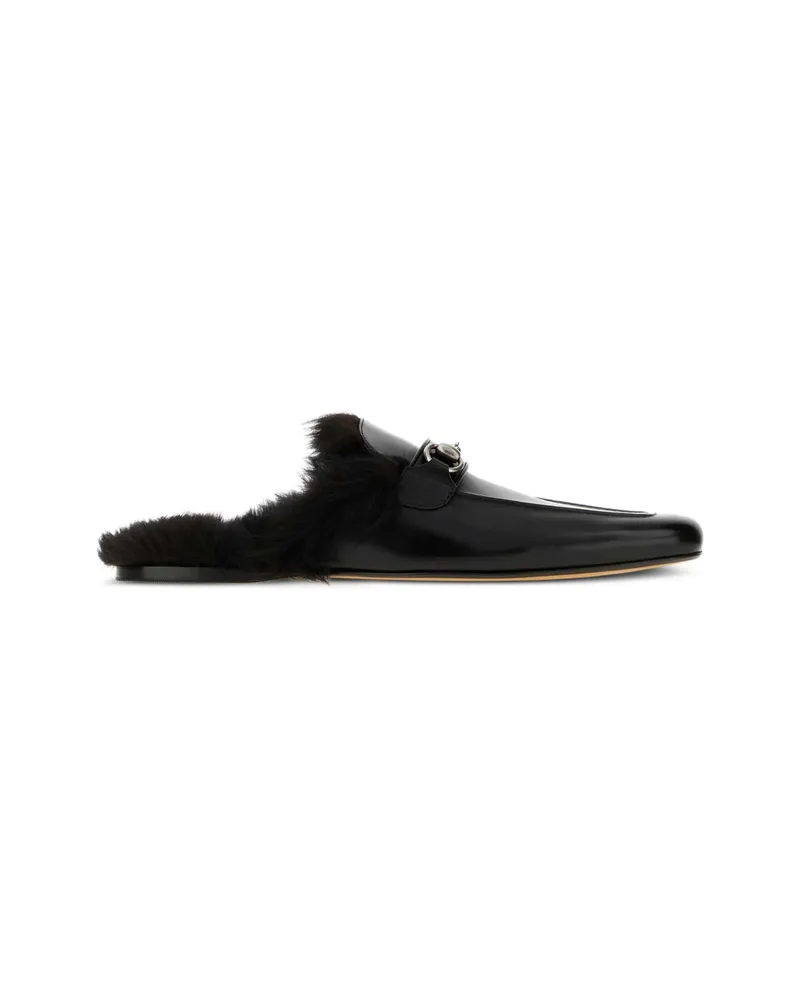 Gucci Horsebit Shearling-trim Mules Black