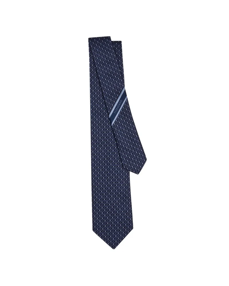 Ferragamo Double-Gancini Silk Jacquard Tie Blue