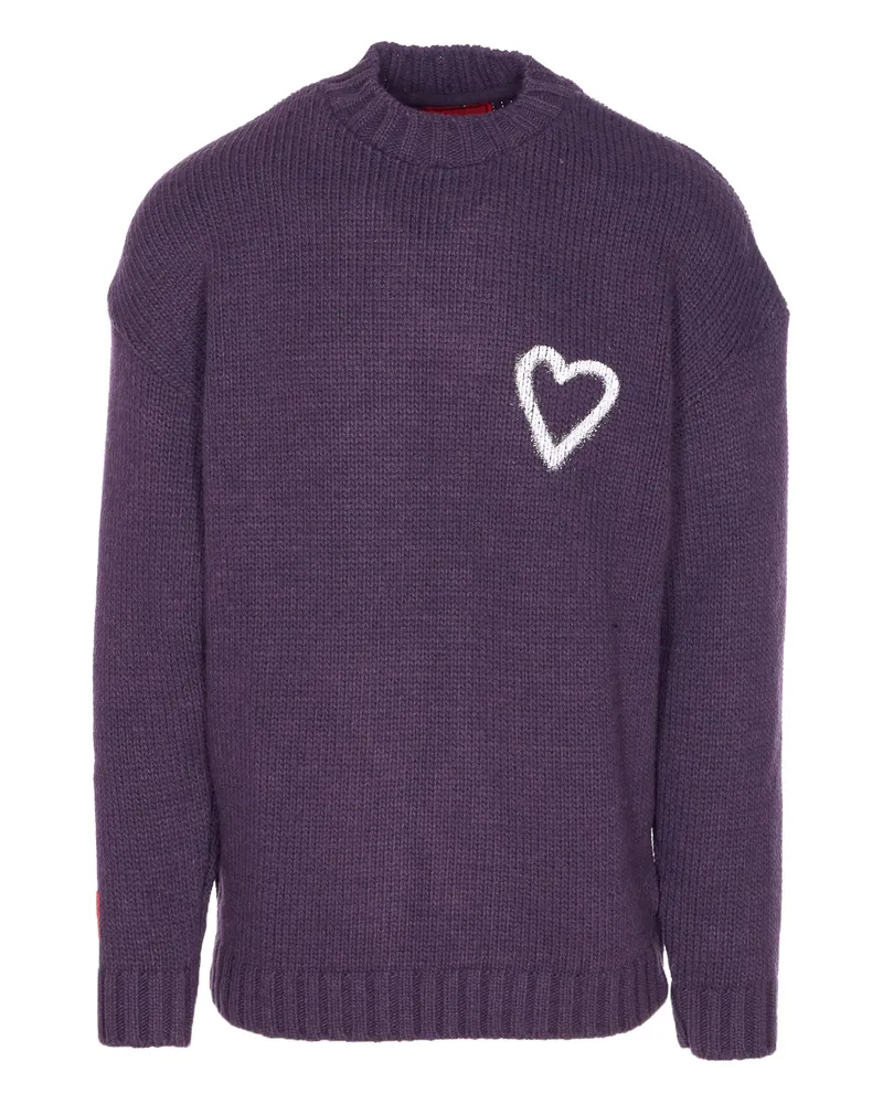 Vision Of Super Heart-embroidered Crewneck Sweater Purple