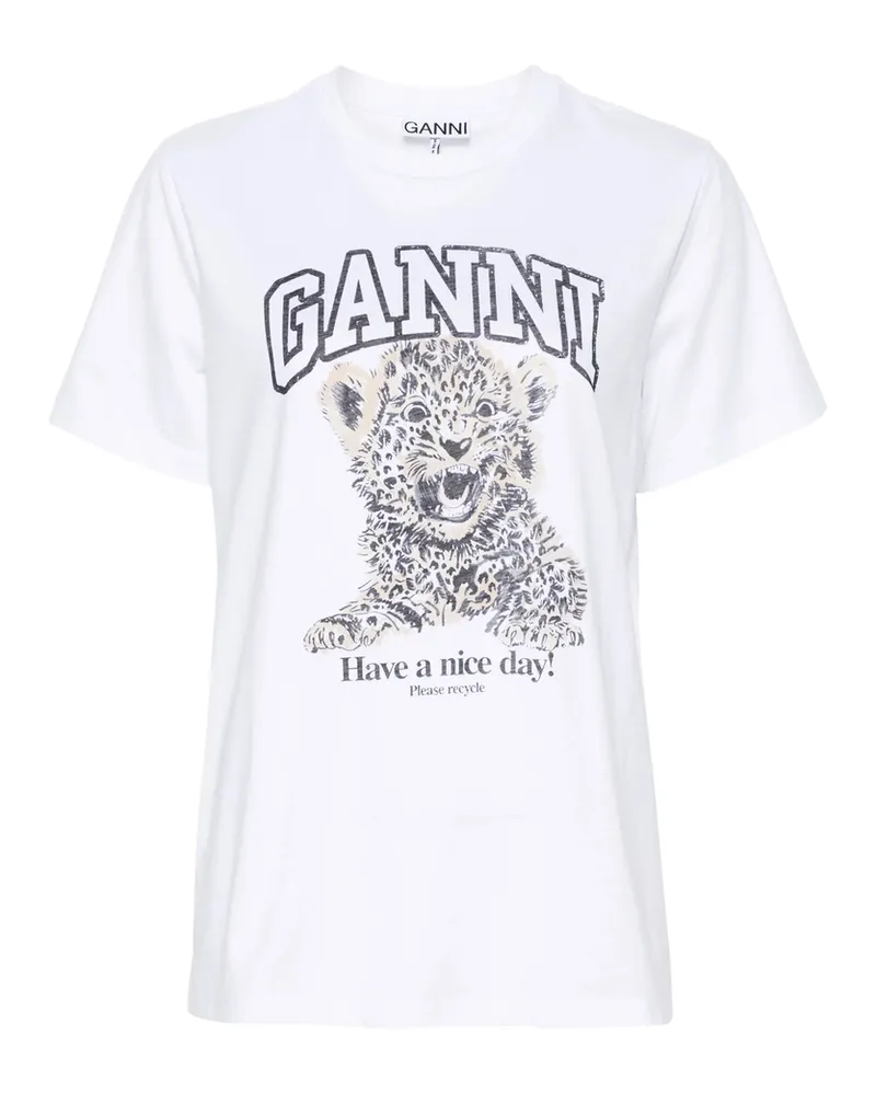 Ganni Leopard Jersey T-shirt Grey