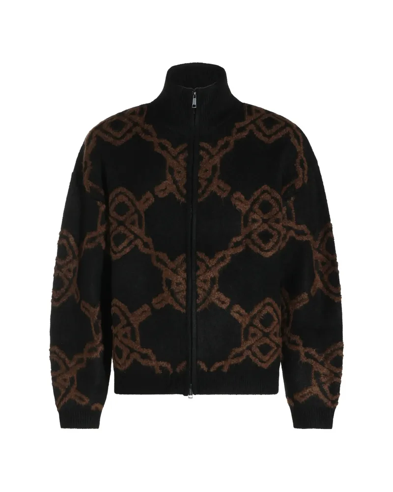 Daily Paper Black Shield Monogram-pattern Zip-up Sweater Black