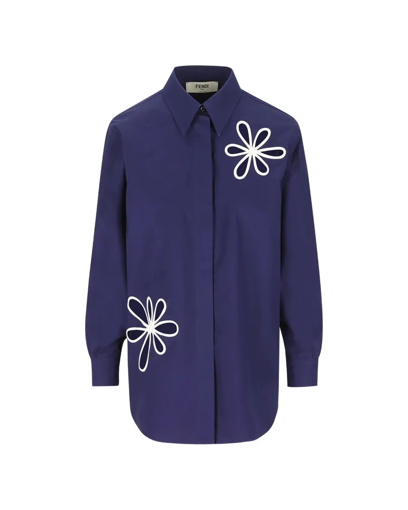 Fendi Flower-cutout Shirt Blue
