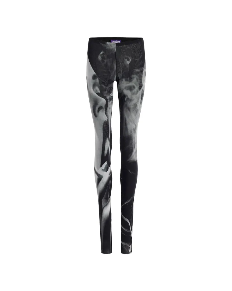 Jean Paul Gaultier Mesh Flare Pants Printed "Smoking Women Black