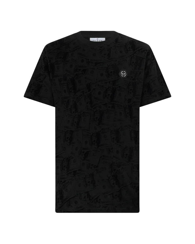 Philipp Plein Round Neck T-shirt All-over Dollar Black